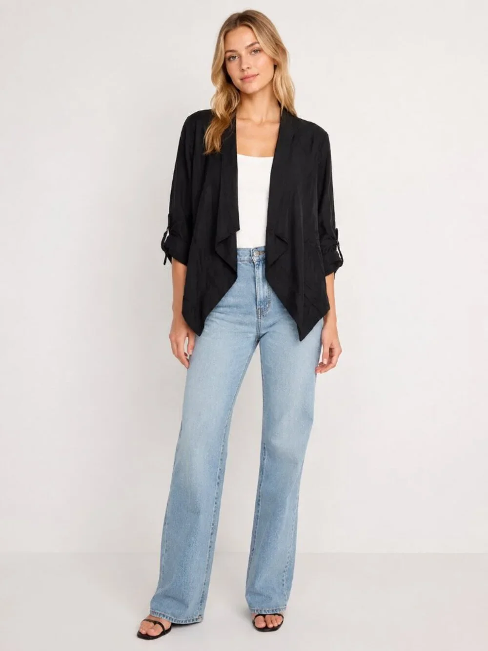 2/$30 White House Black Market Cropped Jacket Cinched Sleeve Black MP #8159